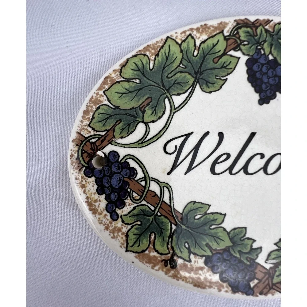 VTG Santa Barbara Ceramic Welcome Grapevine Wall Plaque Wine Country Kitchen Dec